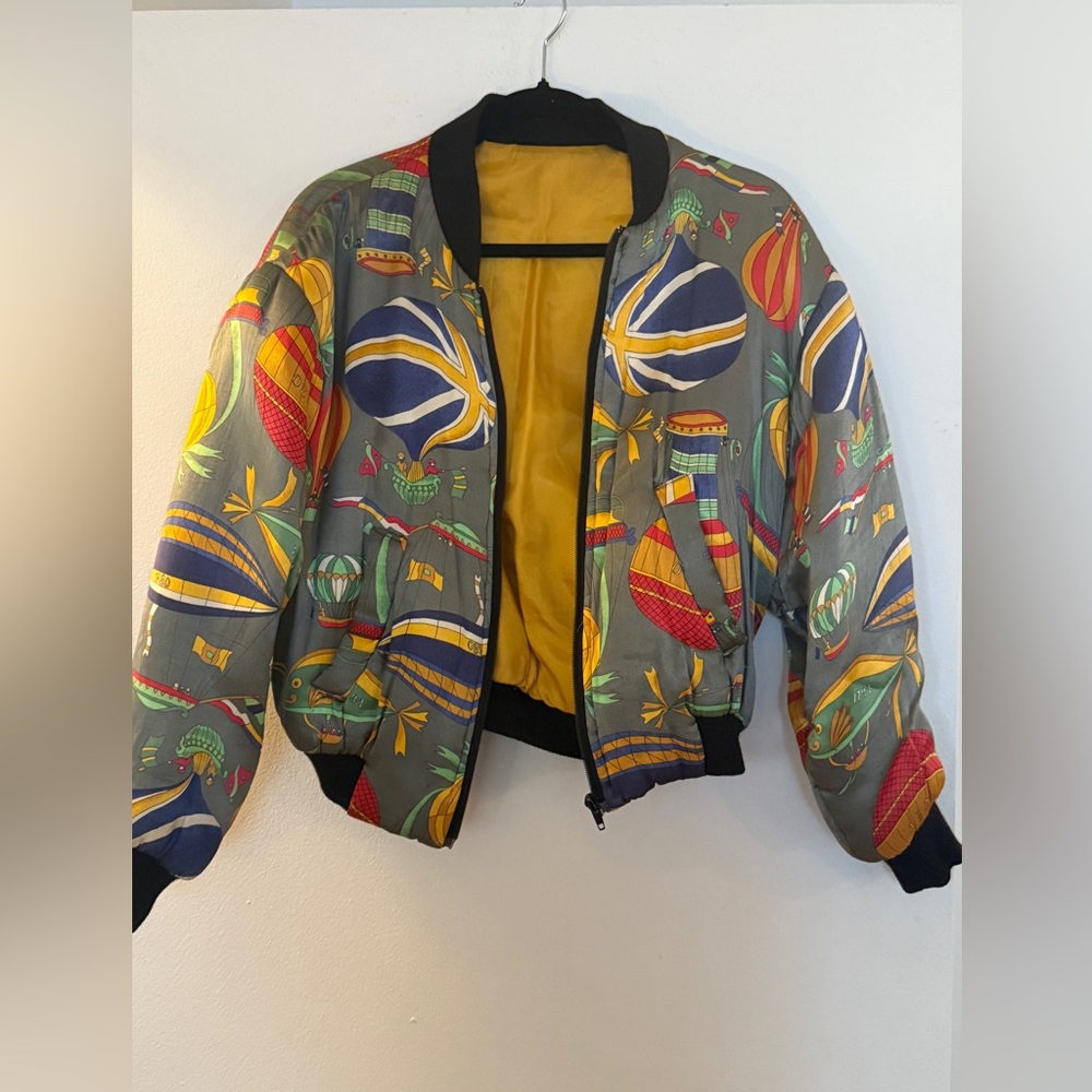 Henri Bendel Vintage Air Balloon Print Bomber Jacket